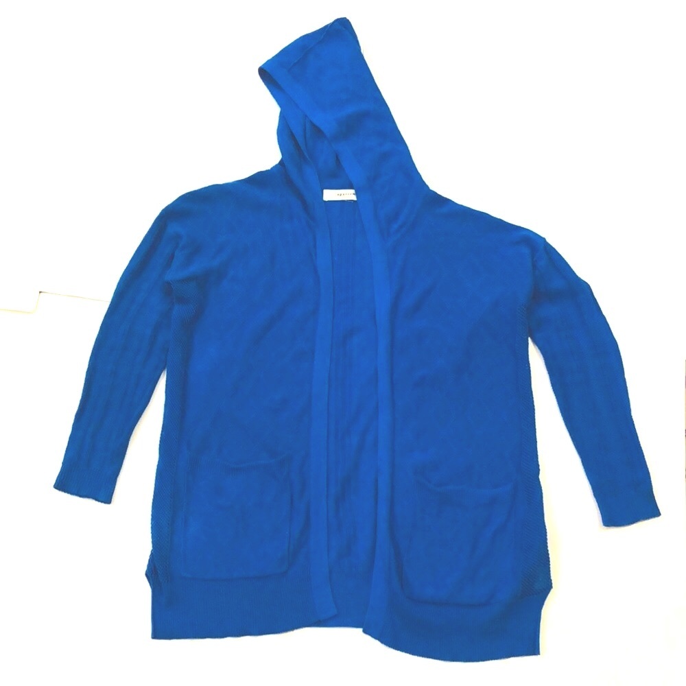 Sparrow S Hooded Cardigan Sweater Blue Knit Long Sleeve 2 Pockets Excellent